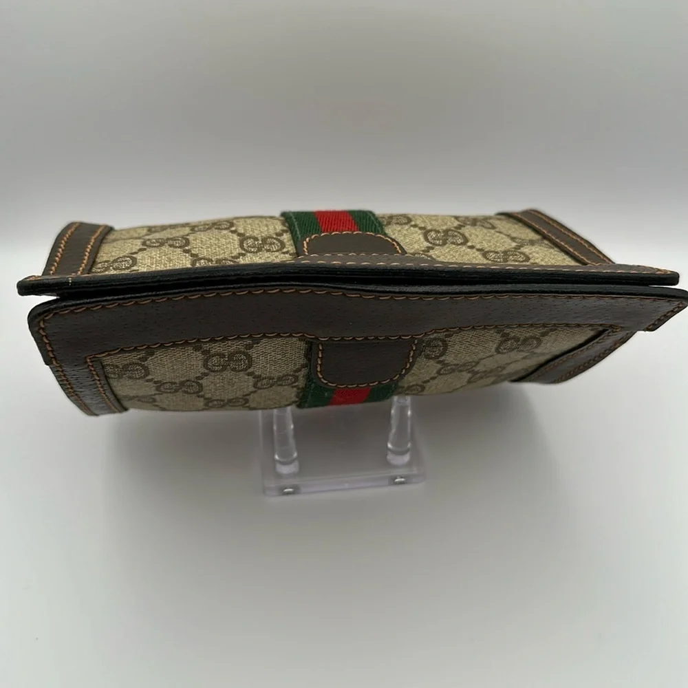 Gucci Beige Monogram Cosmetic Case with Green and Red Stripe